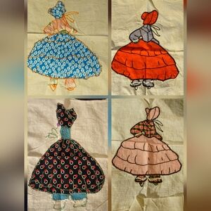 Vintage Handmade bonnet girl quilt pieces.